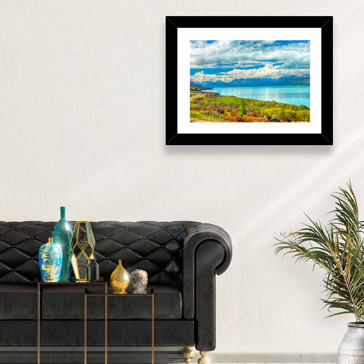 Turquoise Lake Pukaki with Mount Cook Wall Art in a room, landscape