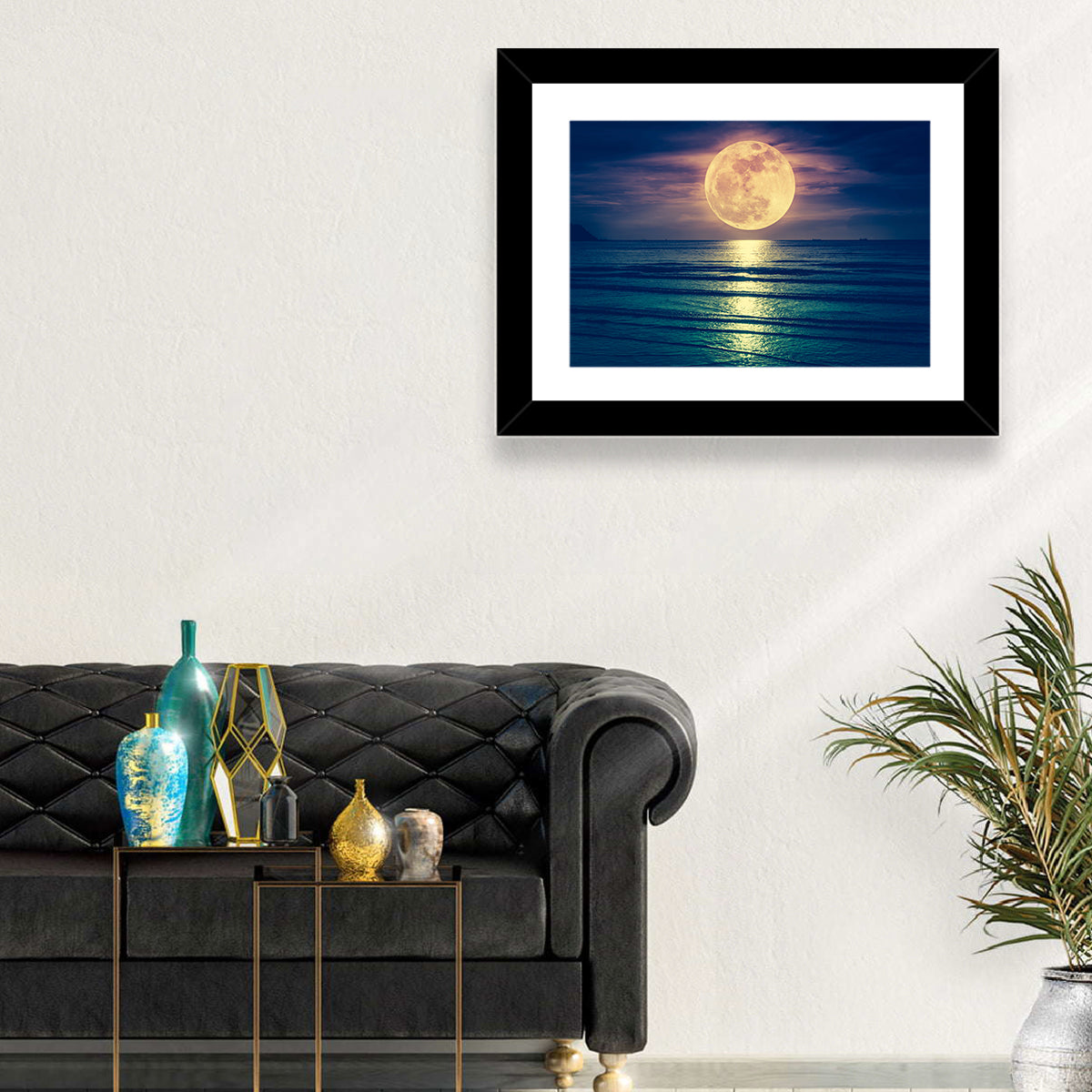 Supermoon Over Calm Sea Wall Art in a room, landscape