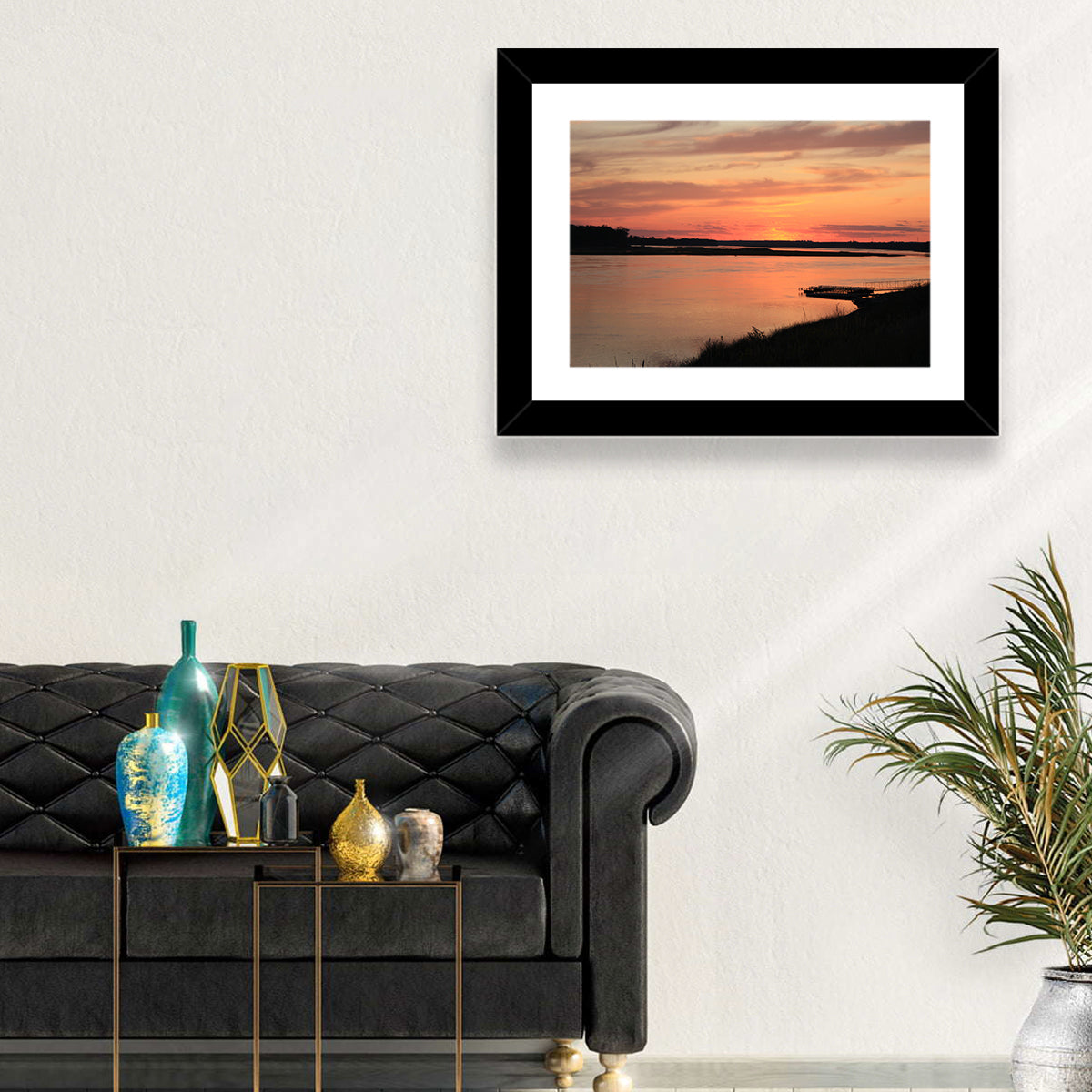 Missouri River Sunset at Dusk Wall Art in a room, landscape