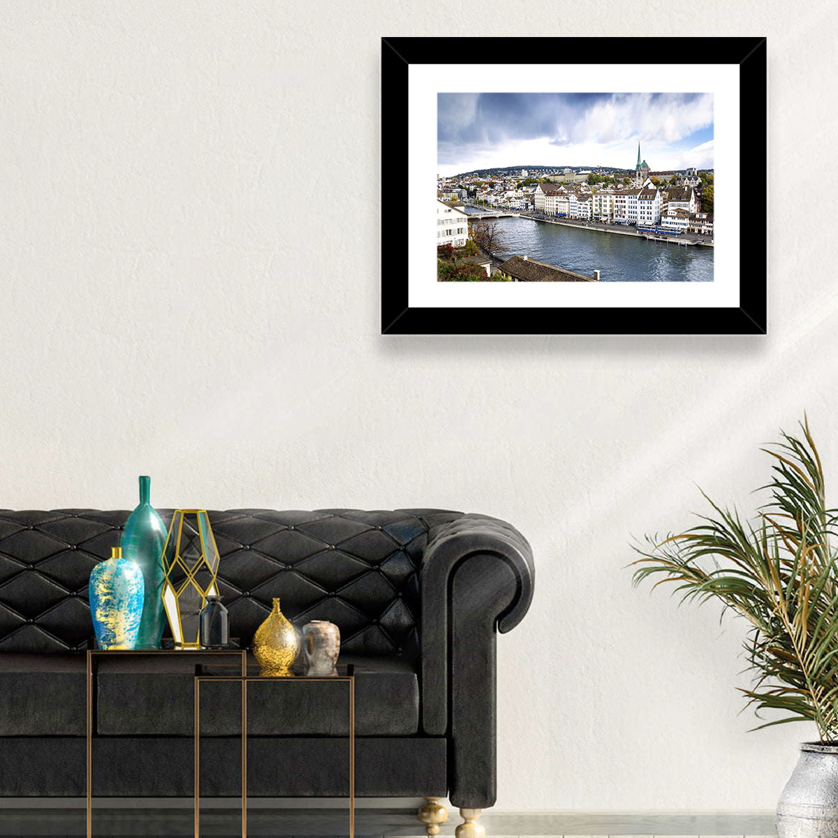 Limmat River at Fraumünster, Zurich Wall Art in a room, landscape