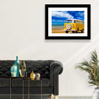 Yellow Vintage Van on Beach Wall Art