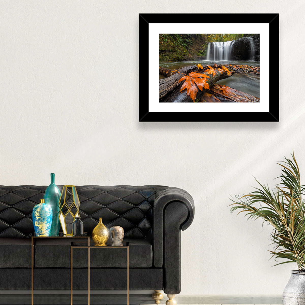 Clackamas Waterfall with Maple Leaf Wall Art