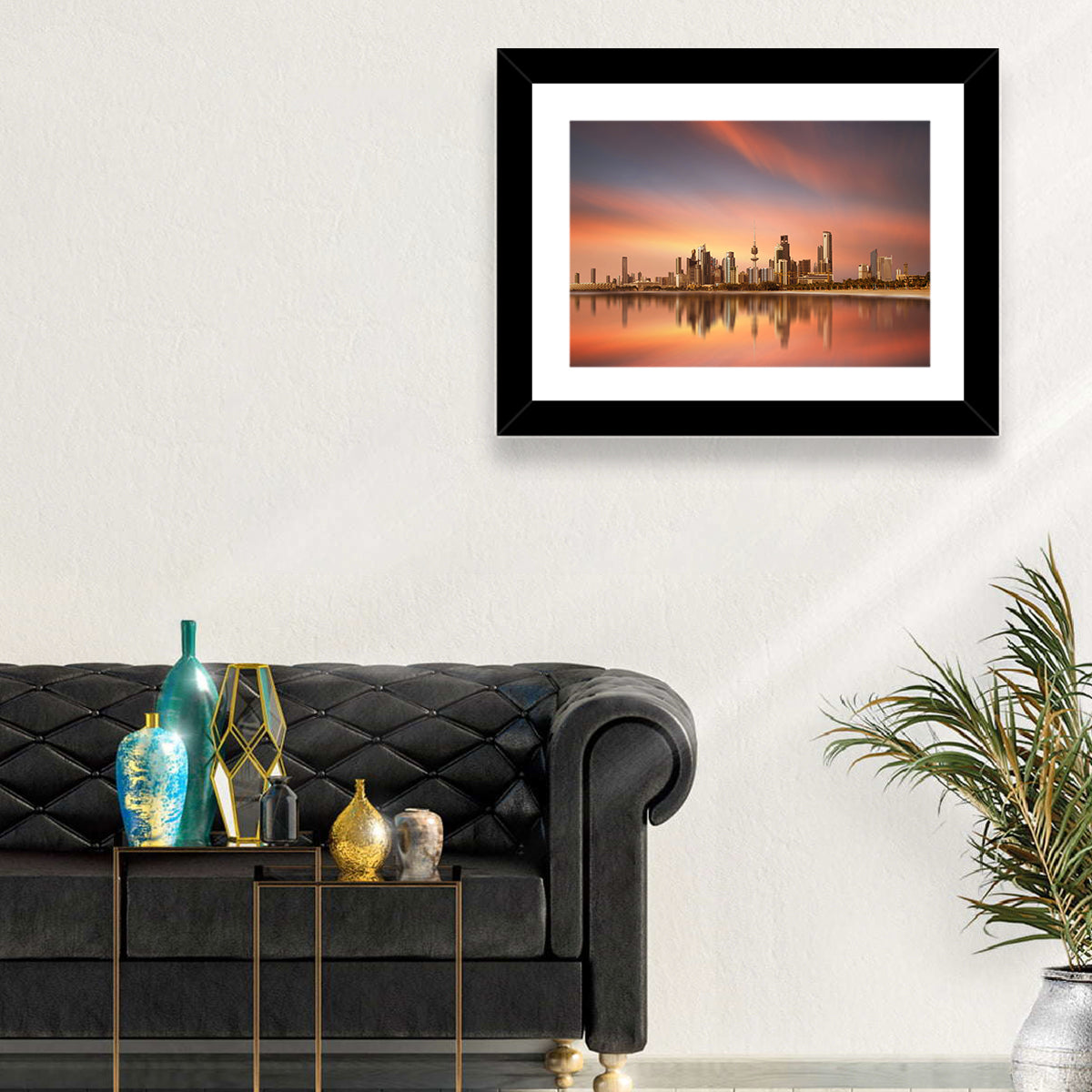 Kuwait City Skyline at Sunset Wall Art in a room, landscape