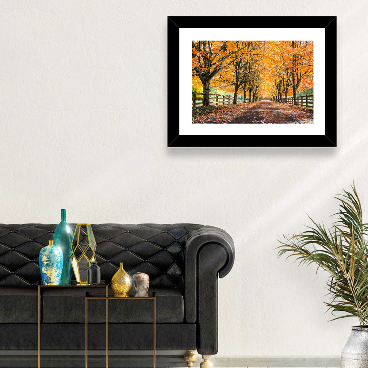 Maple Lane in Autumn Wall Art in a room, landscape