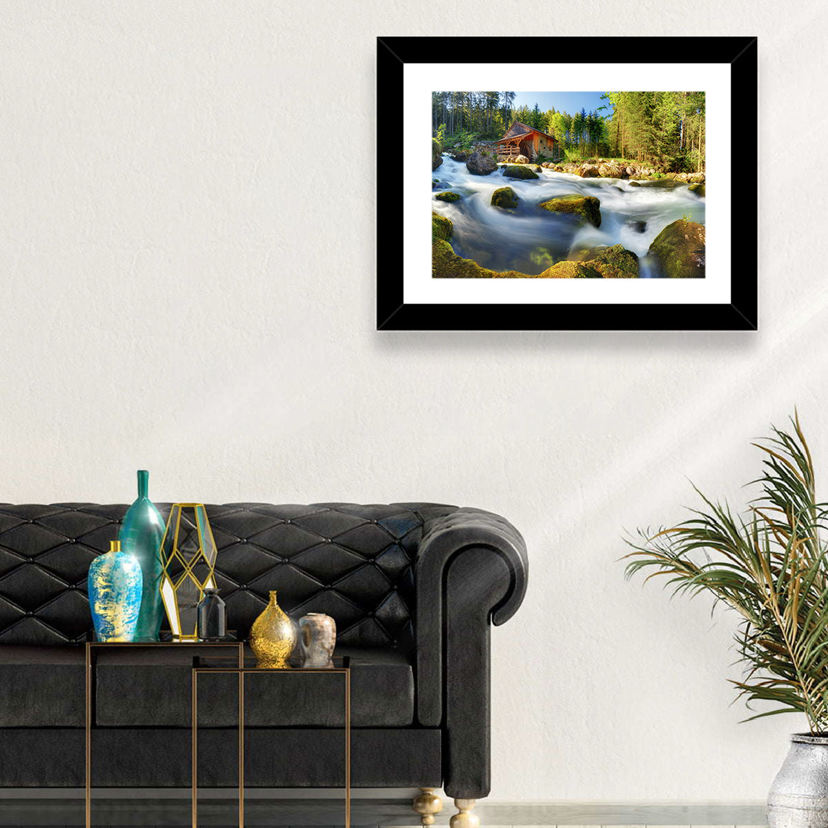 Salzburg Stream with Watermill Wall Art in a room, landscape