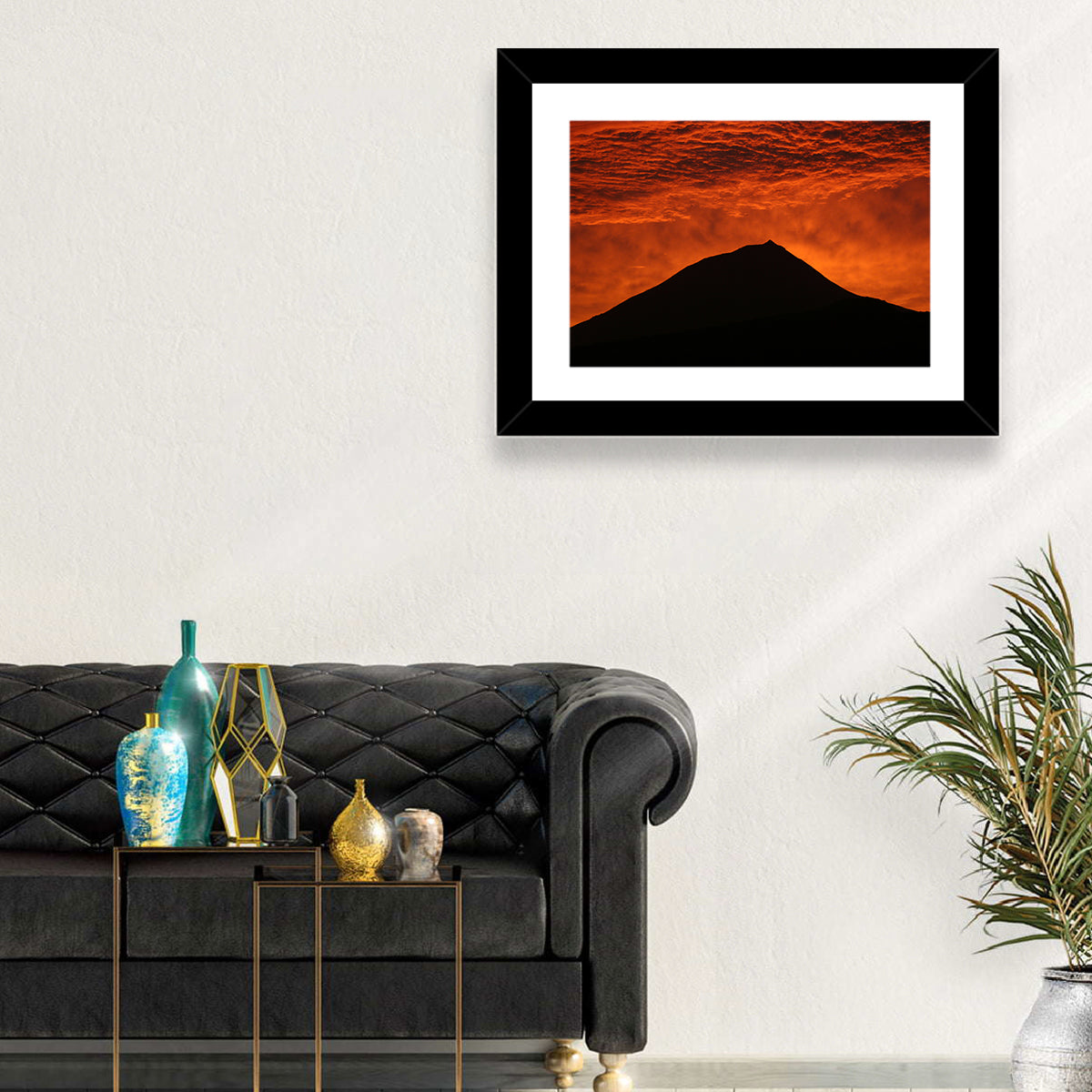 Pico Island Volcano Silhouette at Sunset Wall Art in a room, landscape
