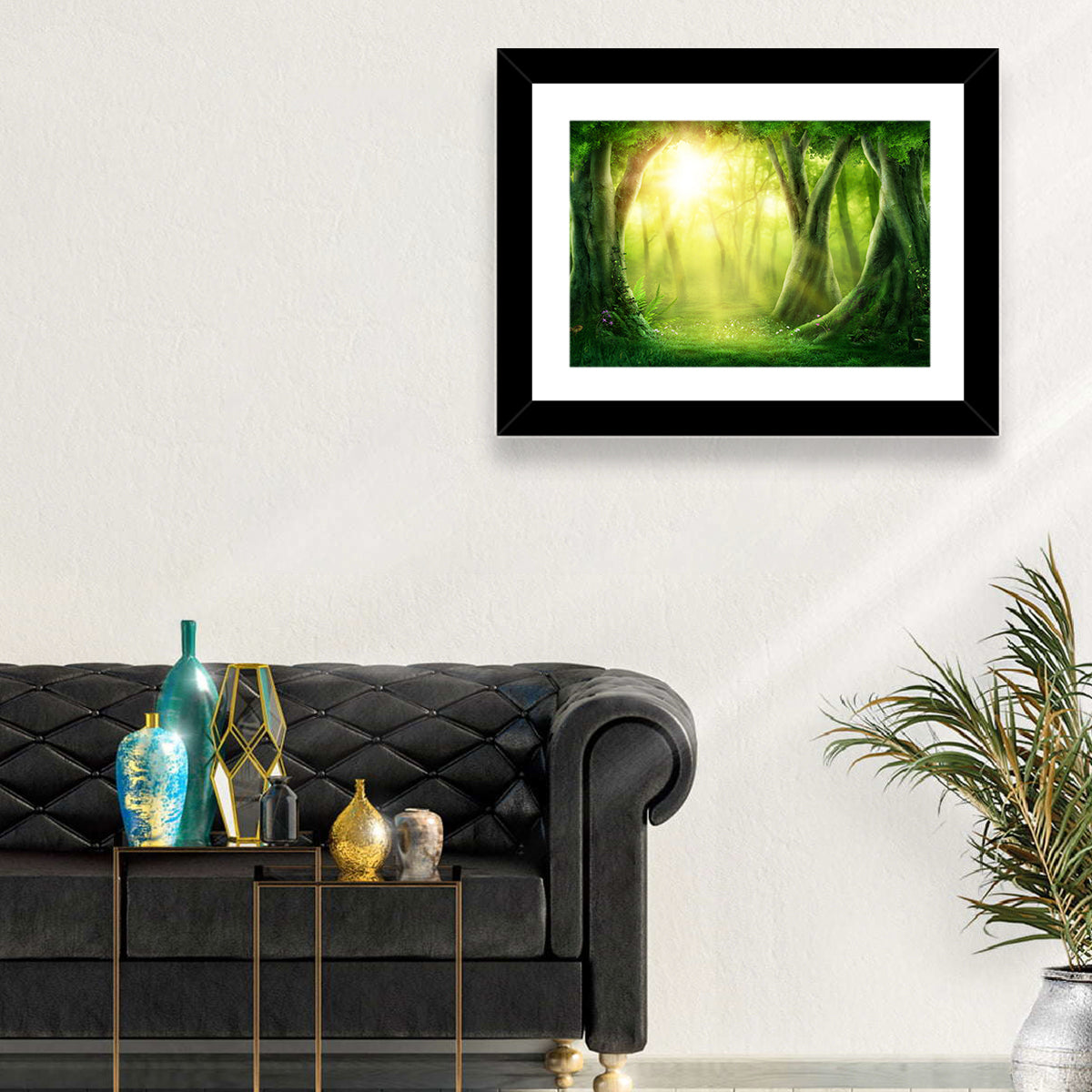 Enchanted Forest at Sunrise Wall Art in a room, landscape