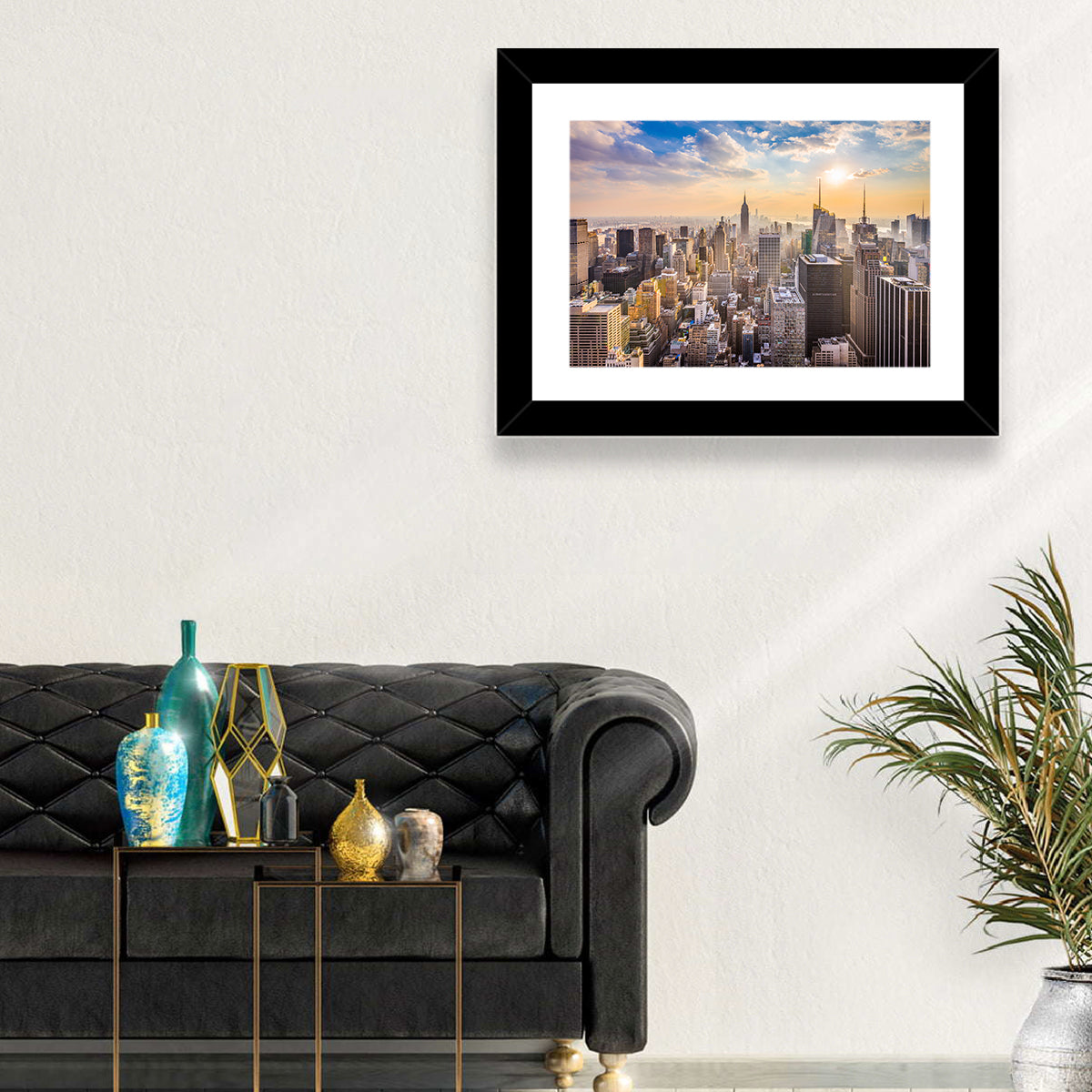 New York City Skyline at Golden Hour Wall Art in a room, landscape