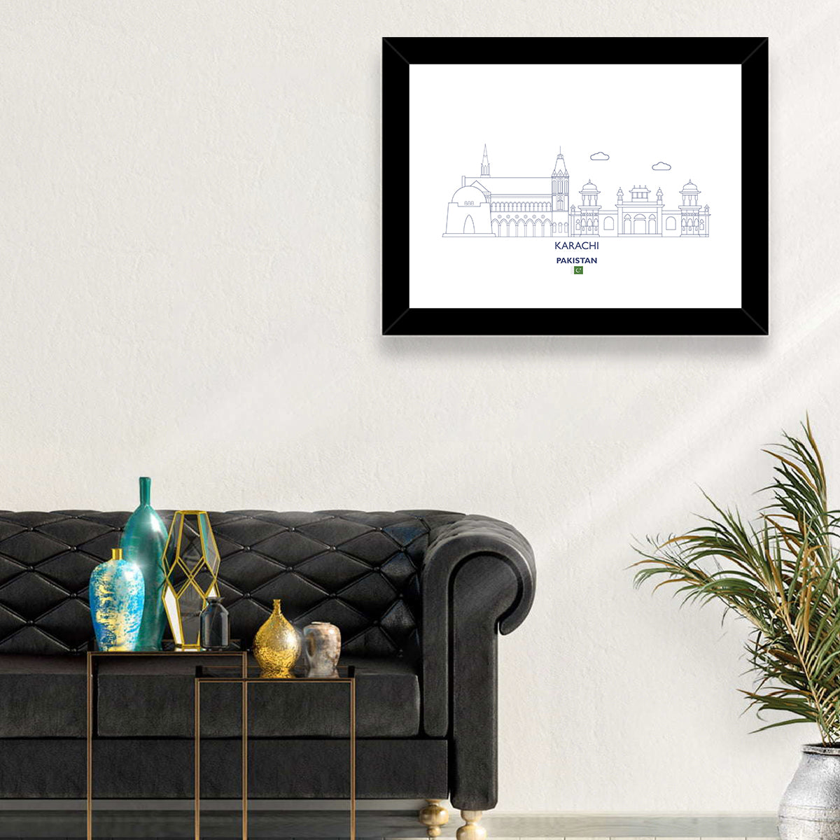 Karachi Skyline with Mazar-e-quaid Wall Art in a room, landscape