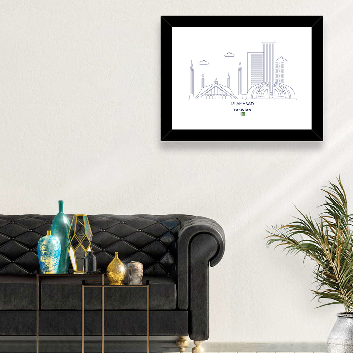 Islamabad Skyline Line Wall Art in a room, landscape