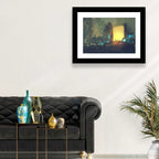 Rainy Night City with Glowing Portal Wall Art