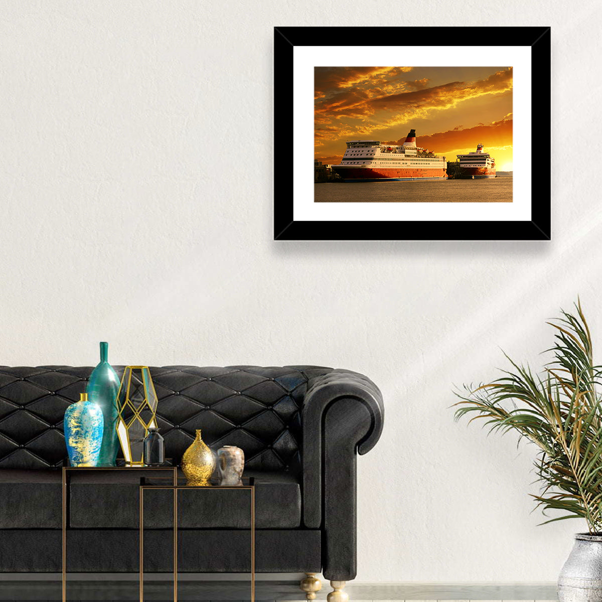 Red-hulled Cruise Ships at Dusk Wall Art