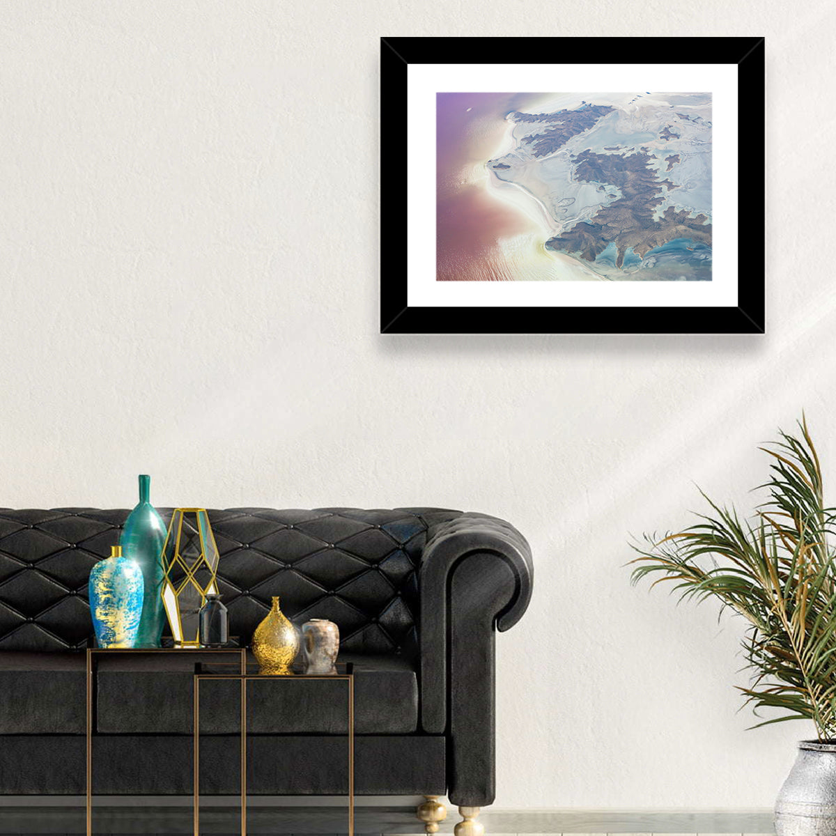 Urmia Lake Aerial View Wall Art in a room, landscape