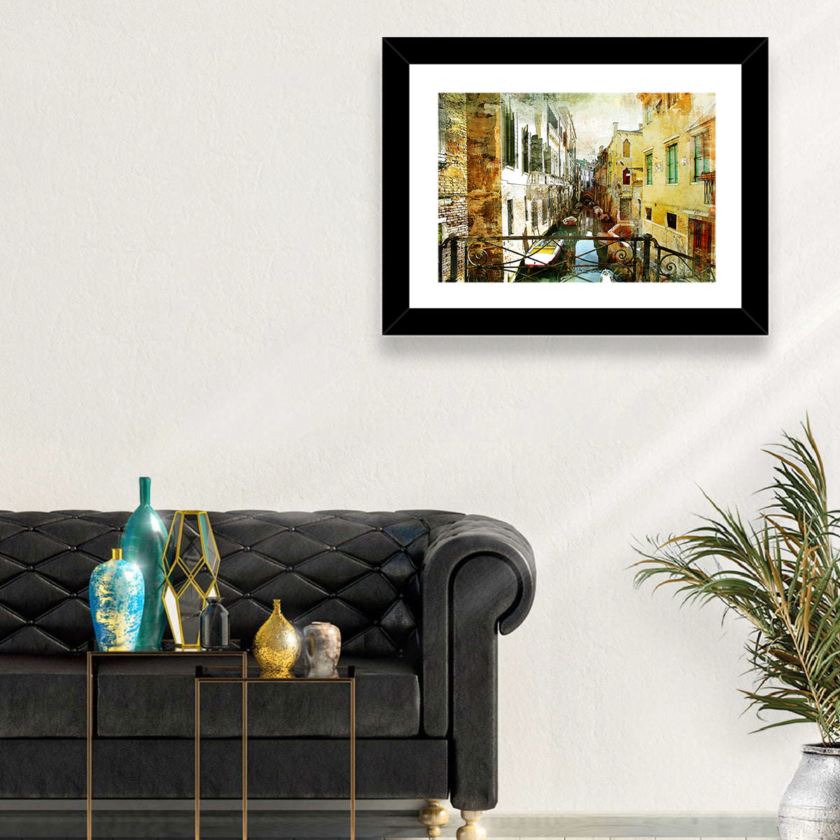 Venice Canal View Wall Art in a room, landscape