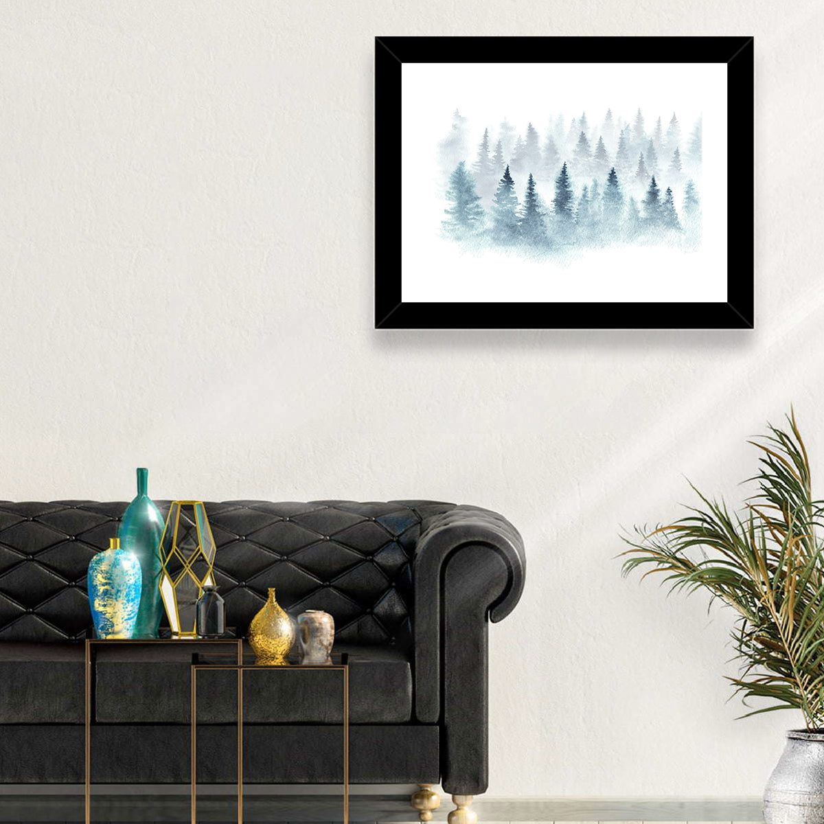 Misty Pine Forest Watercolor Wall Art