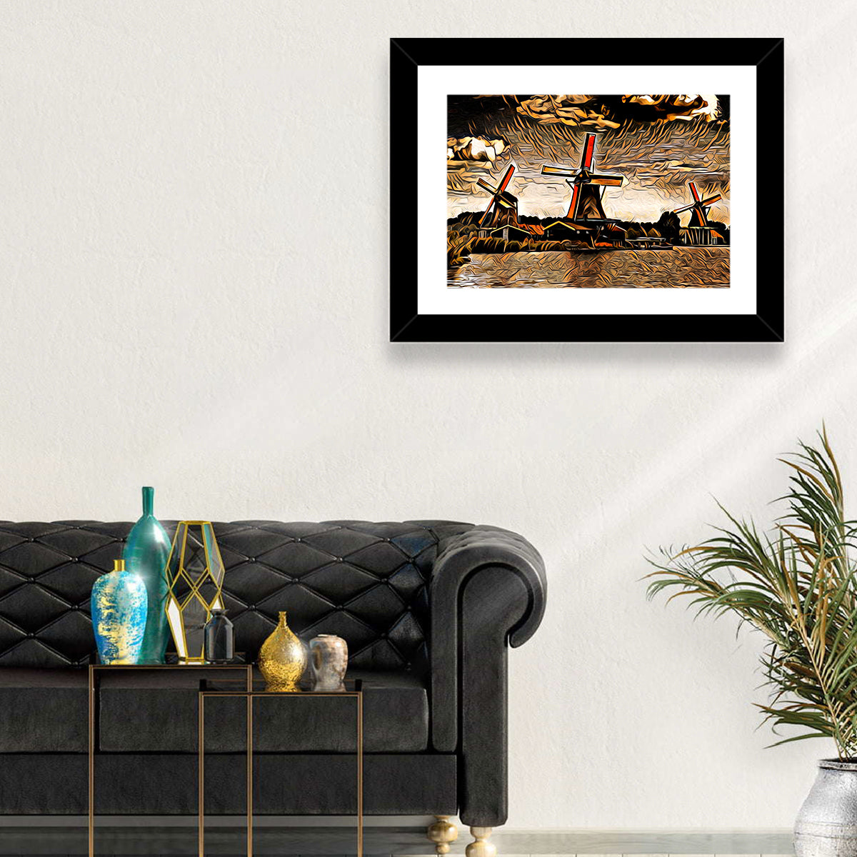 Retro Windmills at Sunset Wall Art