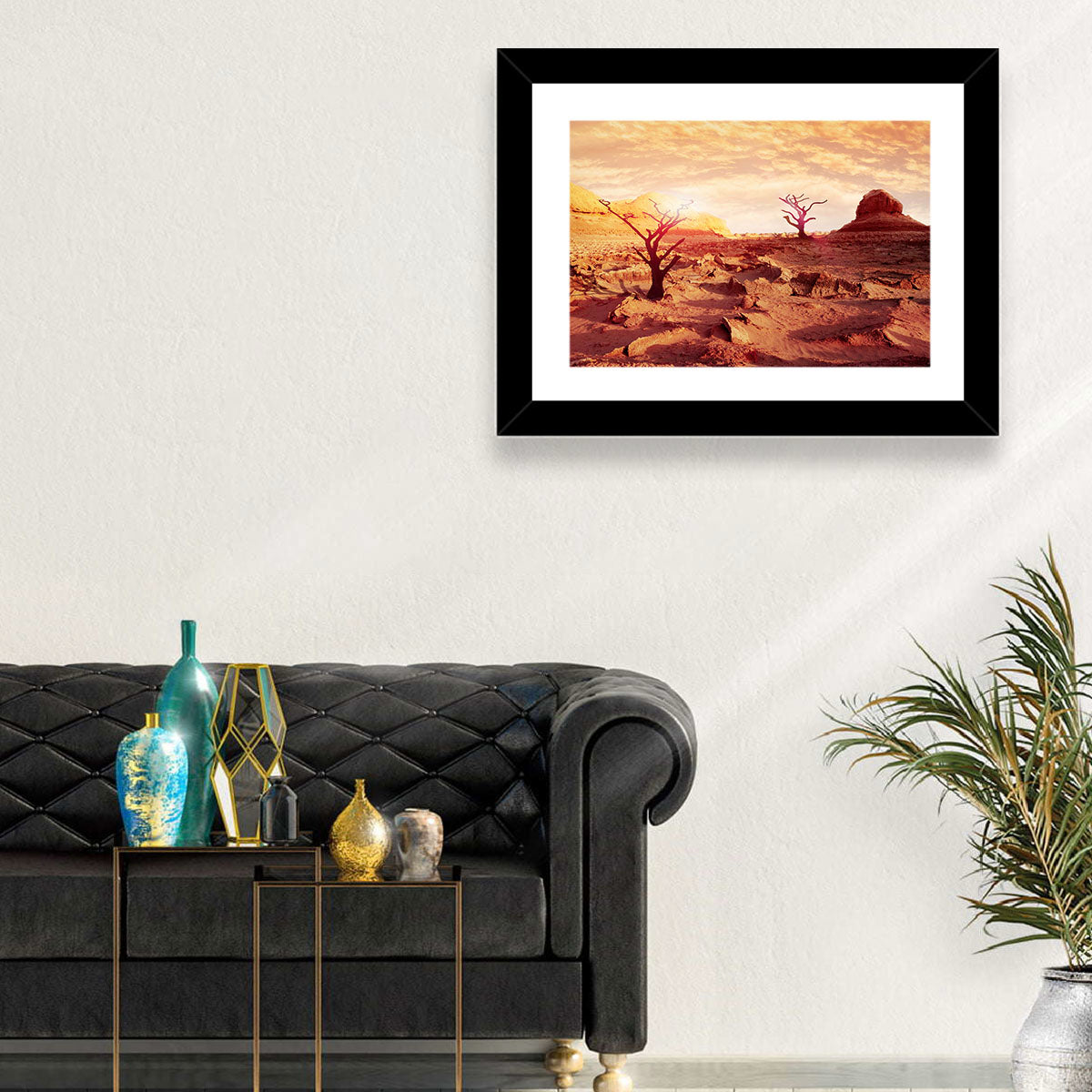Gnarled Trees at Desert Sunset Wall Art in a room, landscape