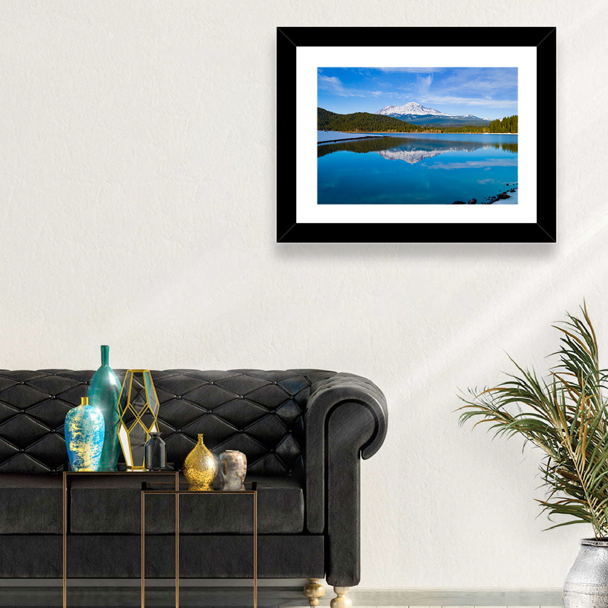 California Mountain Lake Reflection Wall Art in a room, landscape