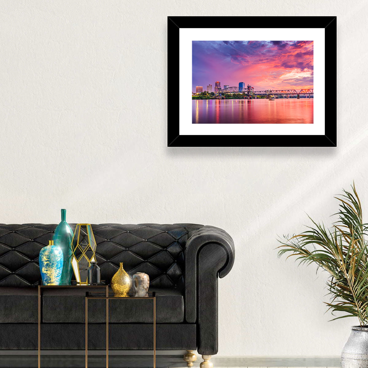Little Rock Sunset Skyline Wall Art in a room, landscape
