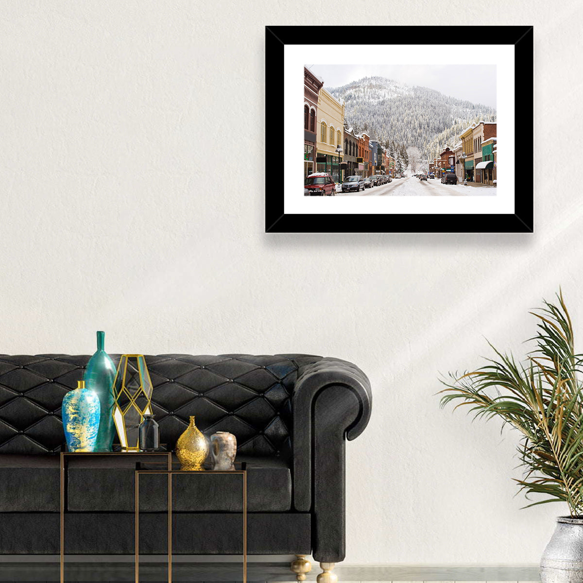 Snow Covered Mountain Main Street Wall Art in a room, landscape