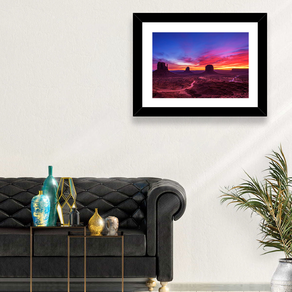 Monument Valley Arizona Sunset Wall Art in a room, landscape