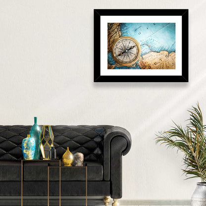 Vintage Compass Over Atlantic Map Wall Art