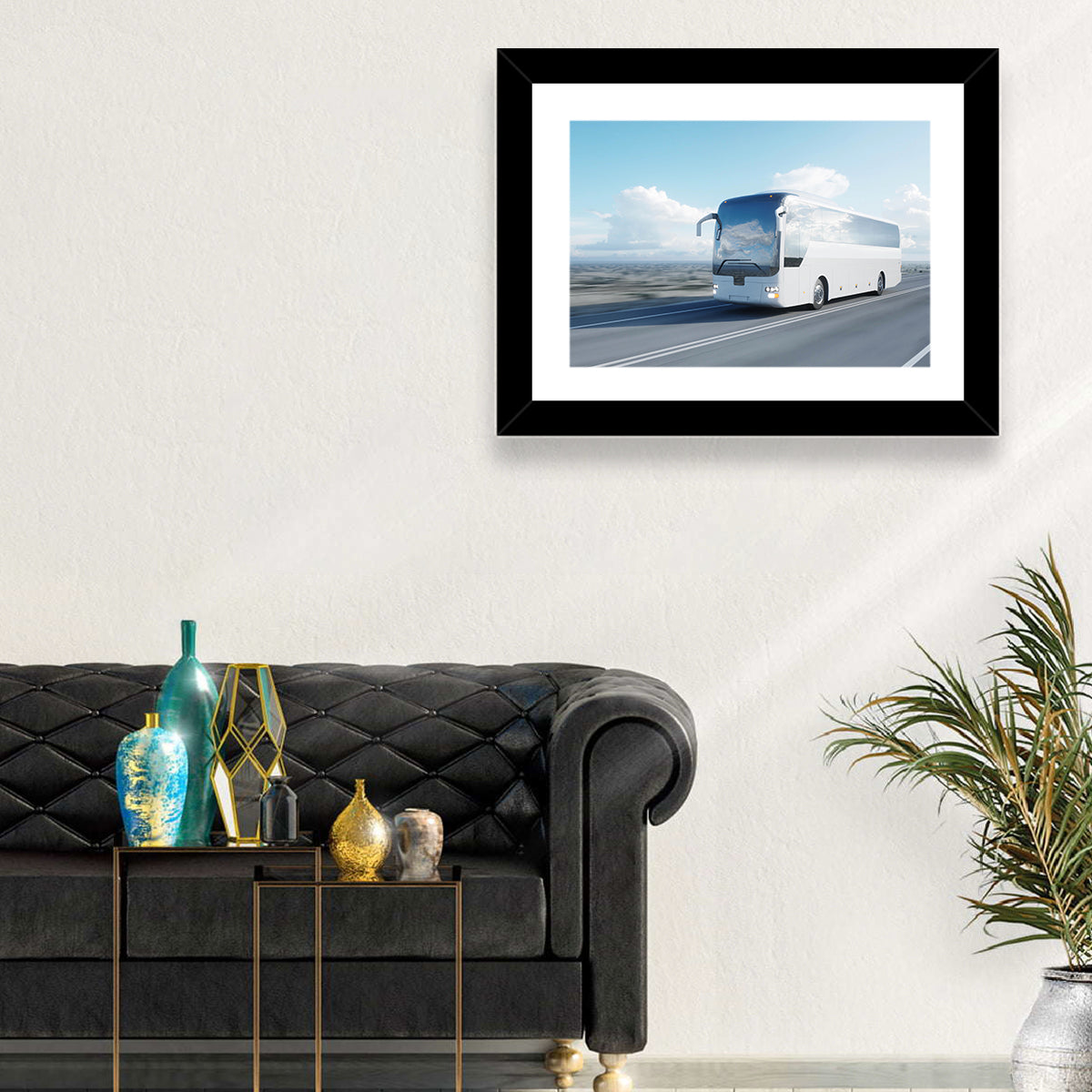 Desert Highway Tour Bus Wall Art in a room, landscape