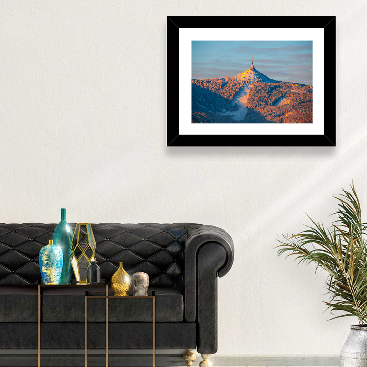 Ještěd Summit at Golden Hour Wall Art in a room, landscape