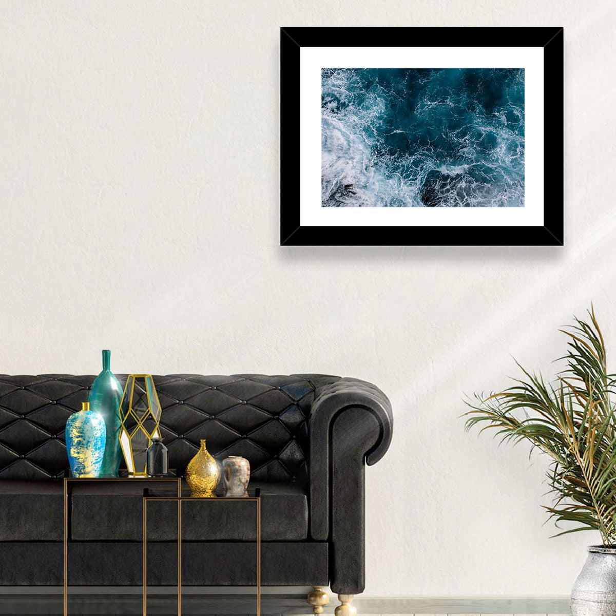 Aerial Swirling Ocean Waves Wall Art in a room, landscape