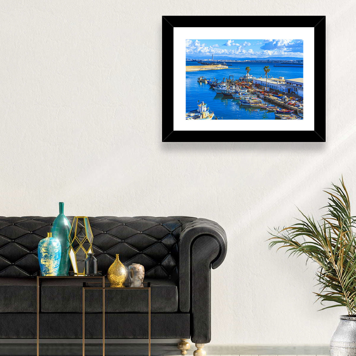 Sfax Fishing Harbor Wall Art in a room, landscape