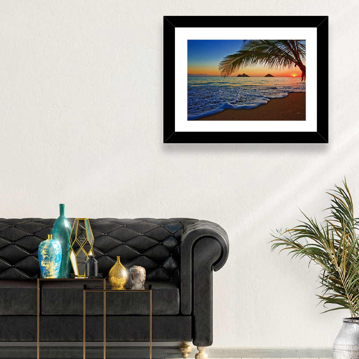 Lanikai Sunset Over Mokulua Islands Wall Art in a room, landscape