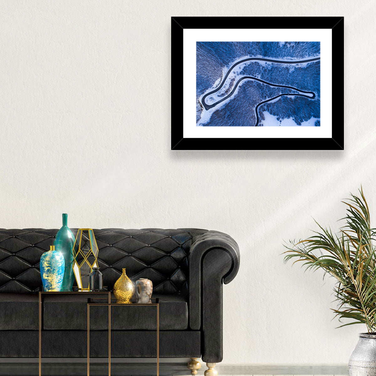 Montenegro Snowy Mountain Road Wall Art in a room, landscape