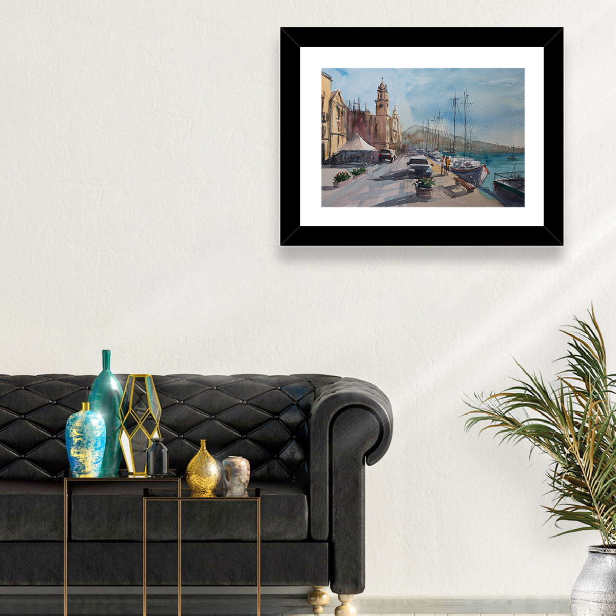 Valette Harbor Sketch Wall Art in a room, landscape