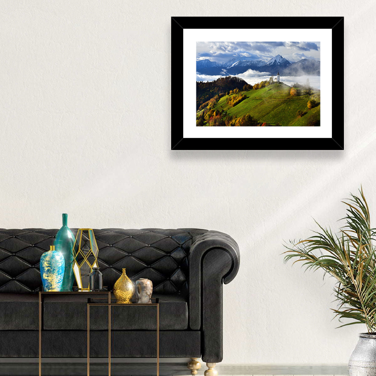 Jamnik Church on Misty Hill Wall Art in a room, landscape