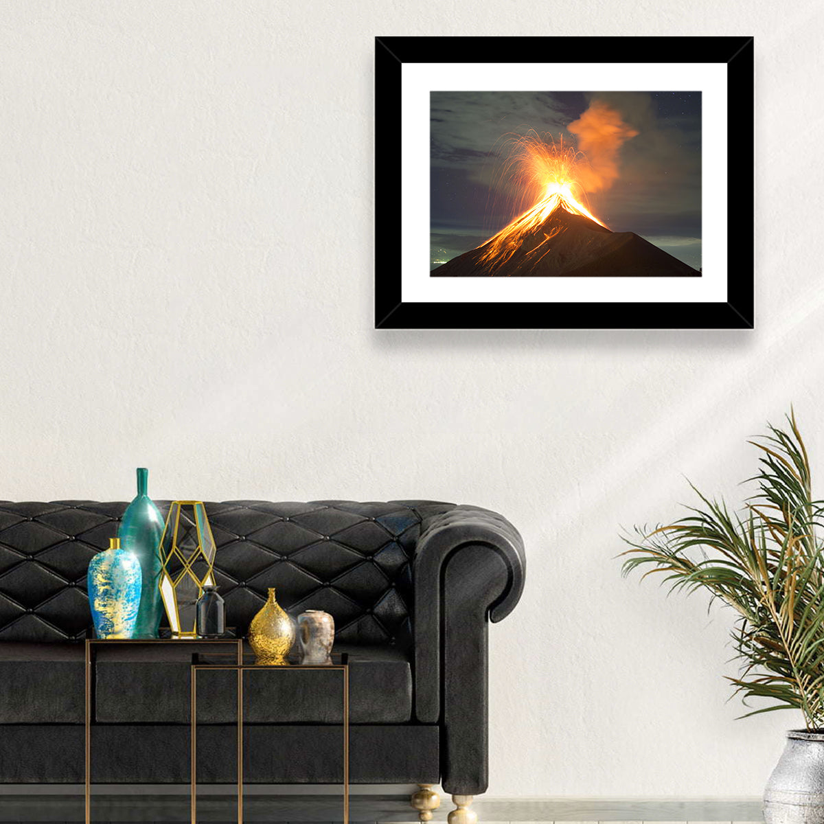 Starry Night Volcano Eruption Wall Art