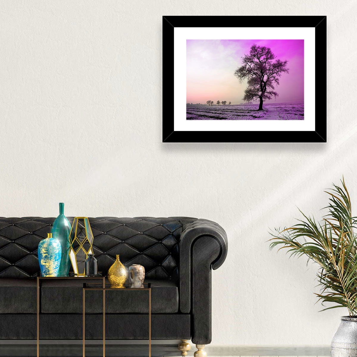 Violet Winter Dawn Tree Wall Art in a room, landscape