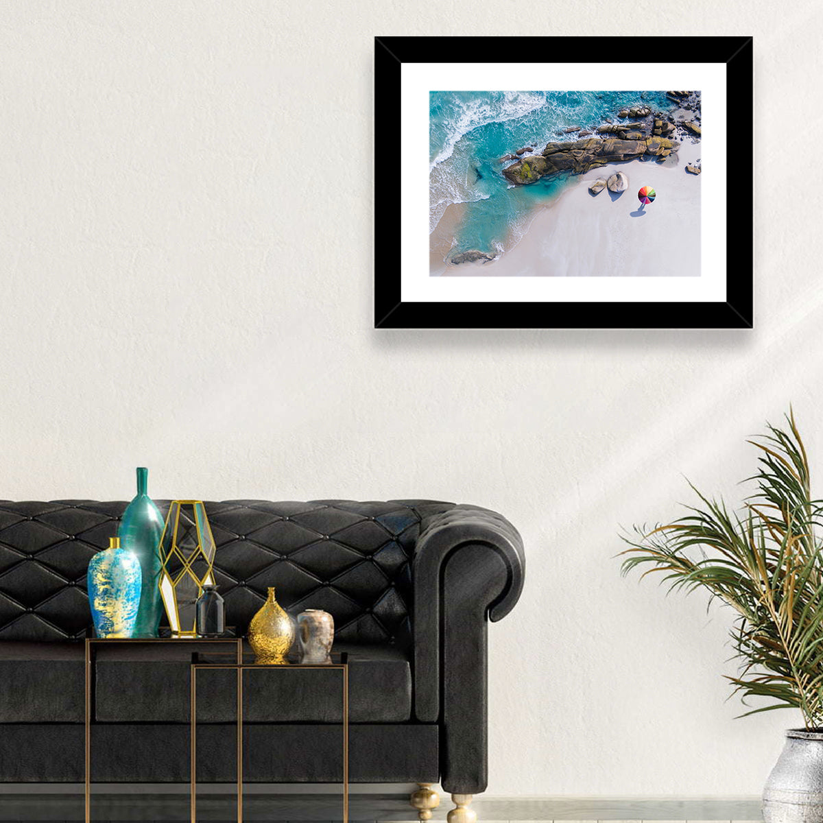 Aerial Beach with Rainbow Umbrella Wall Art