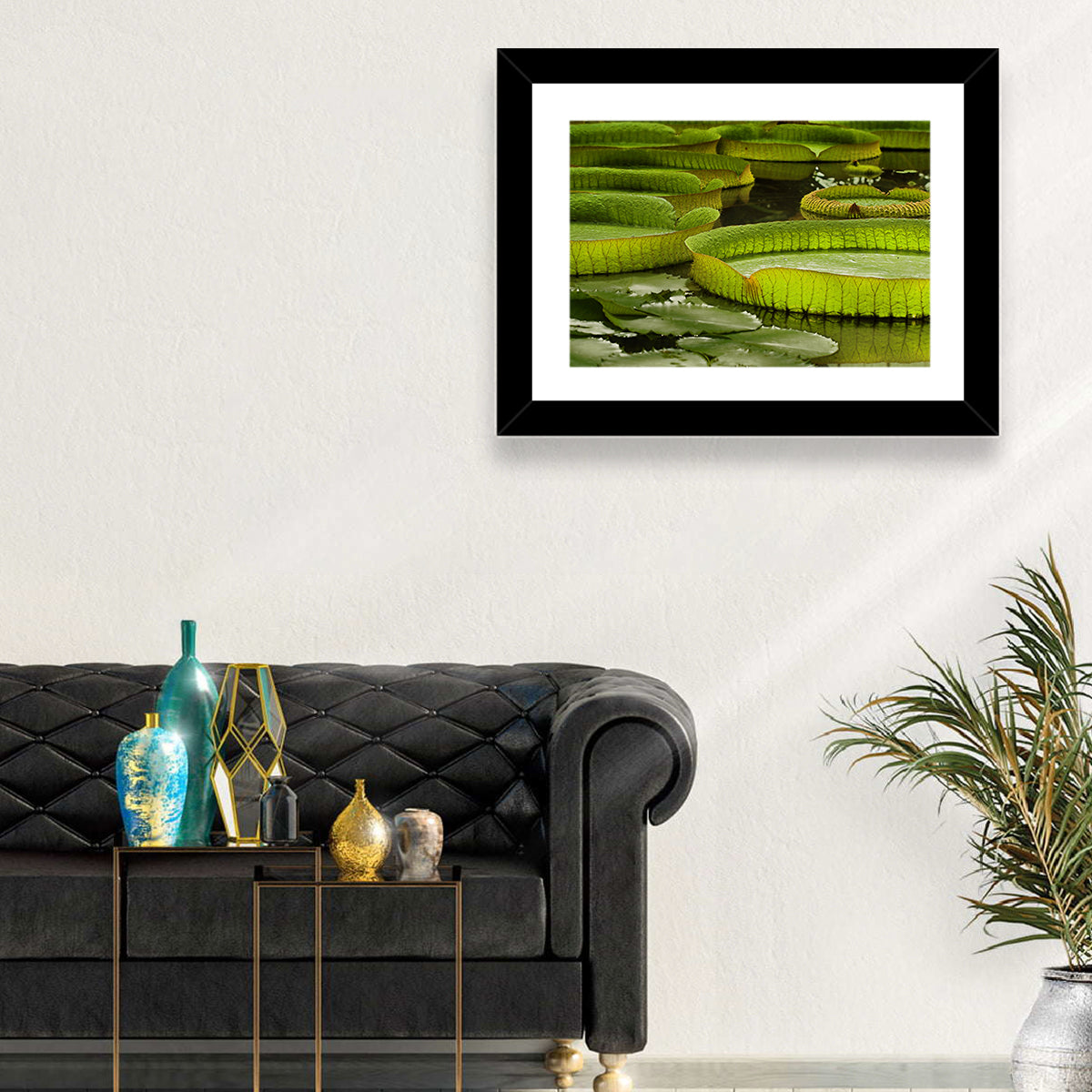 Giant Victoria Amazonica Lily Pads Wall Art in a room, landscape