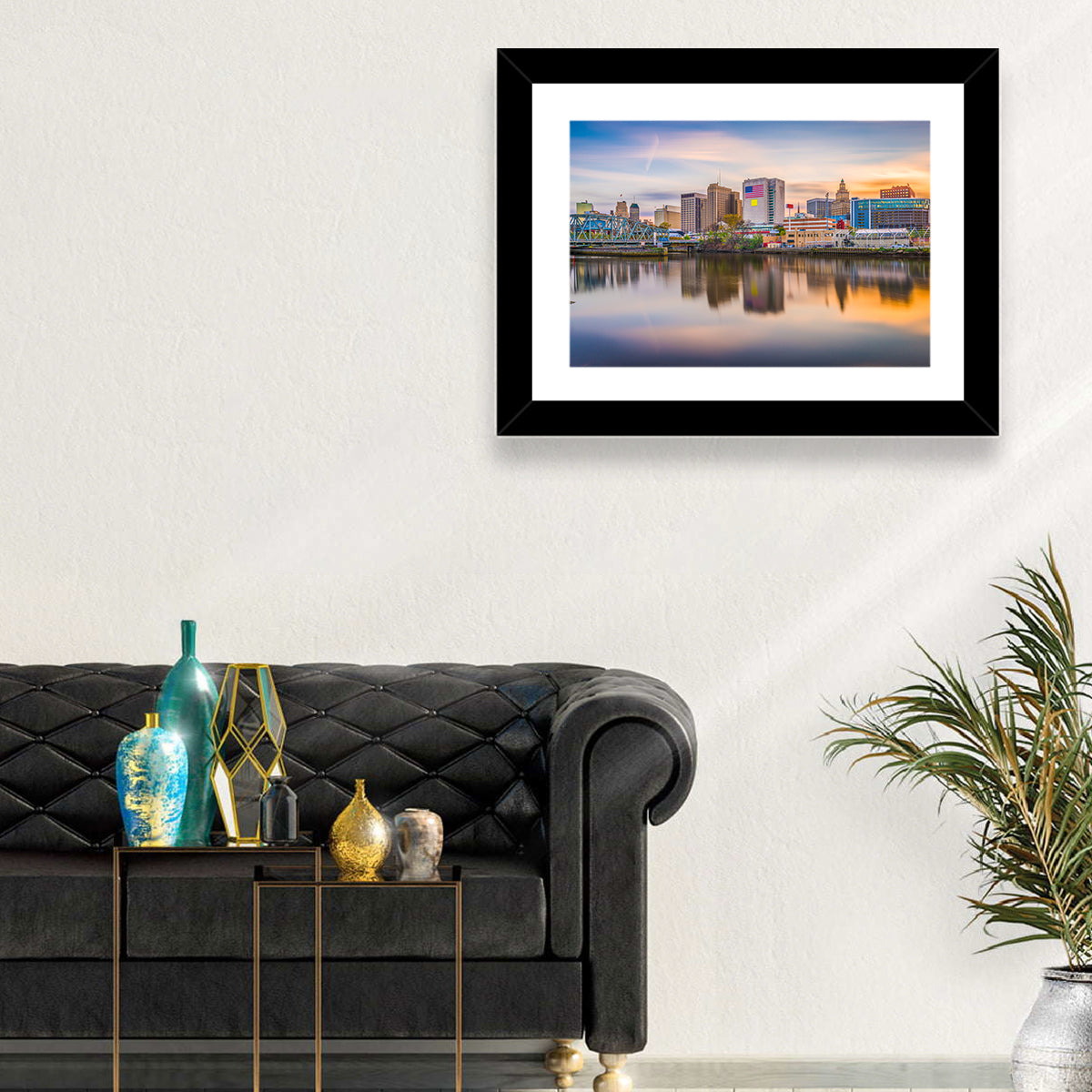 Providence Skyline at Golden Hour Wall Art in a room, landscape