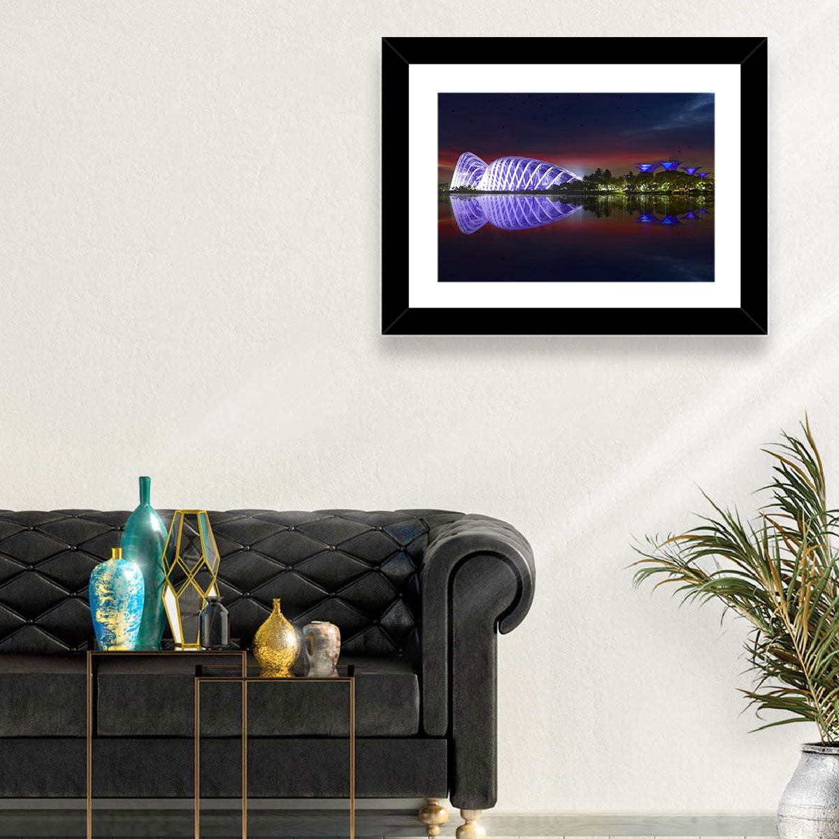 Gardens by the Bay Night Reflection Wall Art in a room, landscape
