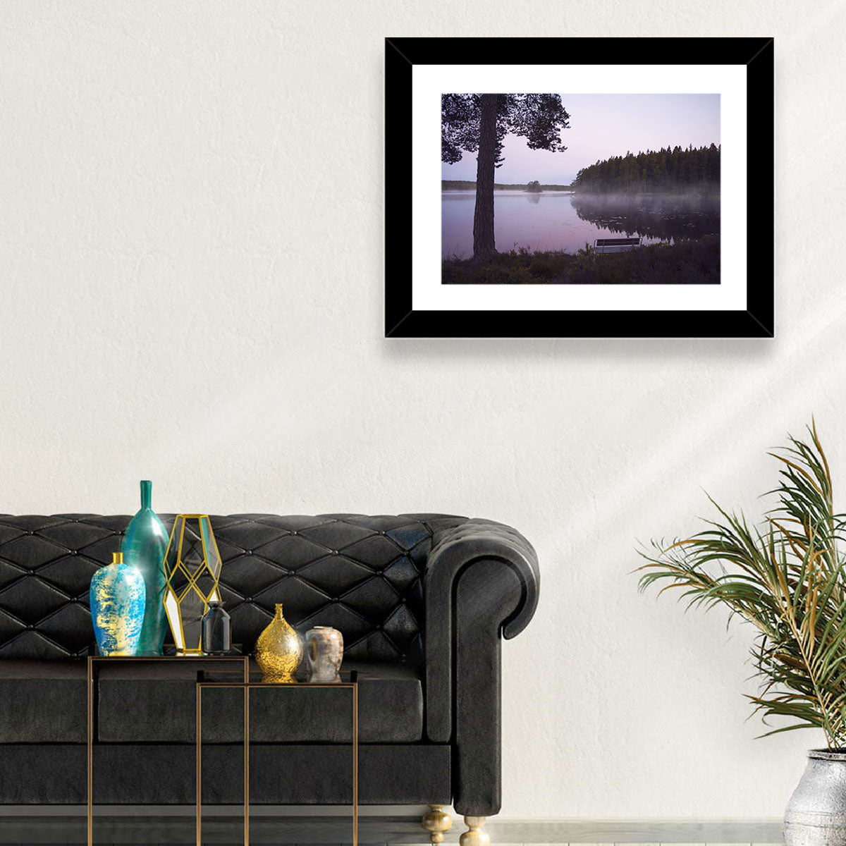 Misty Lake with Bench Wall Art