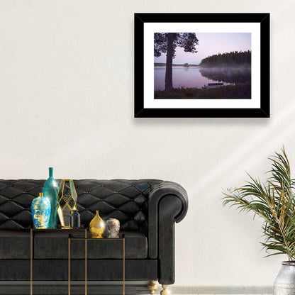 Misty Lake with Bench Wall Art