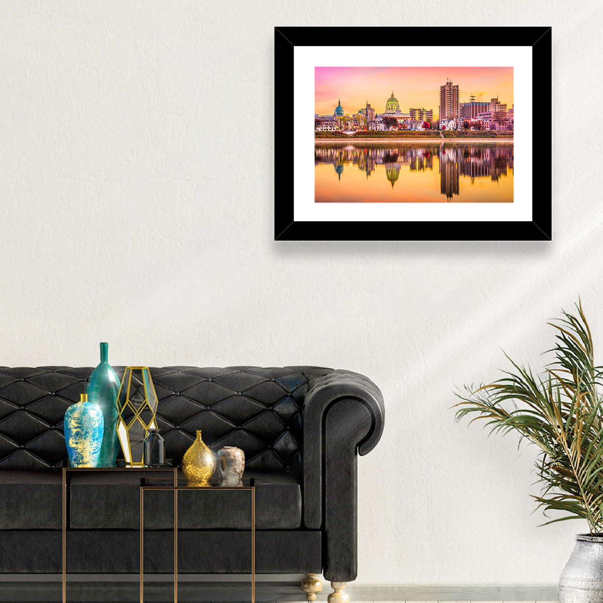 Harrisburg Golden Hour Skyline Wall Art in a room, landscape