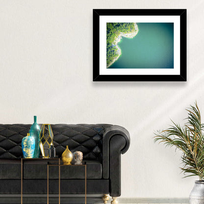 L-shaped Coastline Over Teal Lake Wall Art