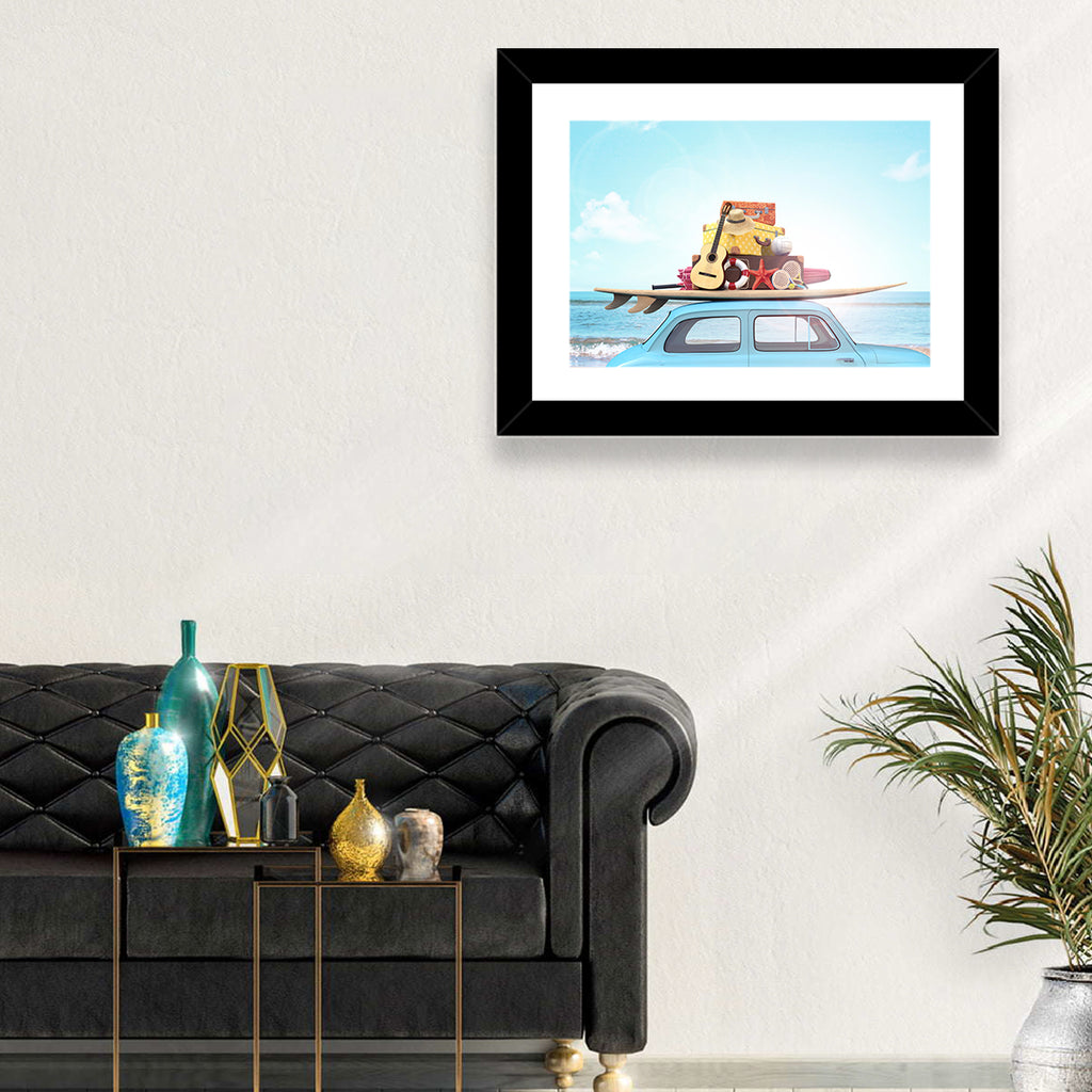 Vintage Car with Surfboard Wall Art