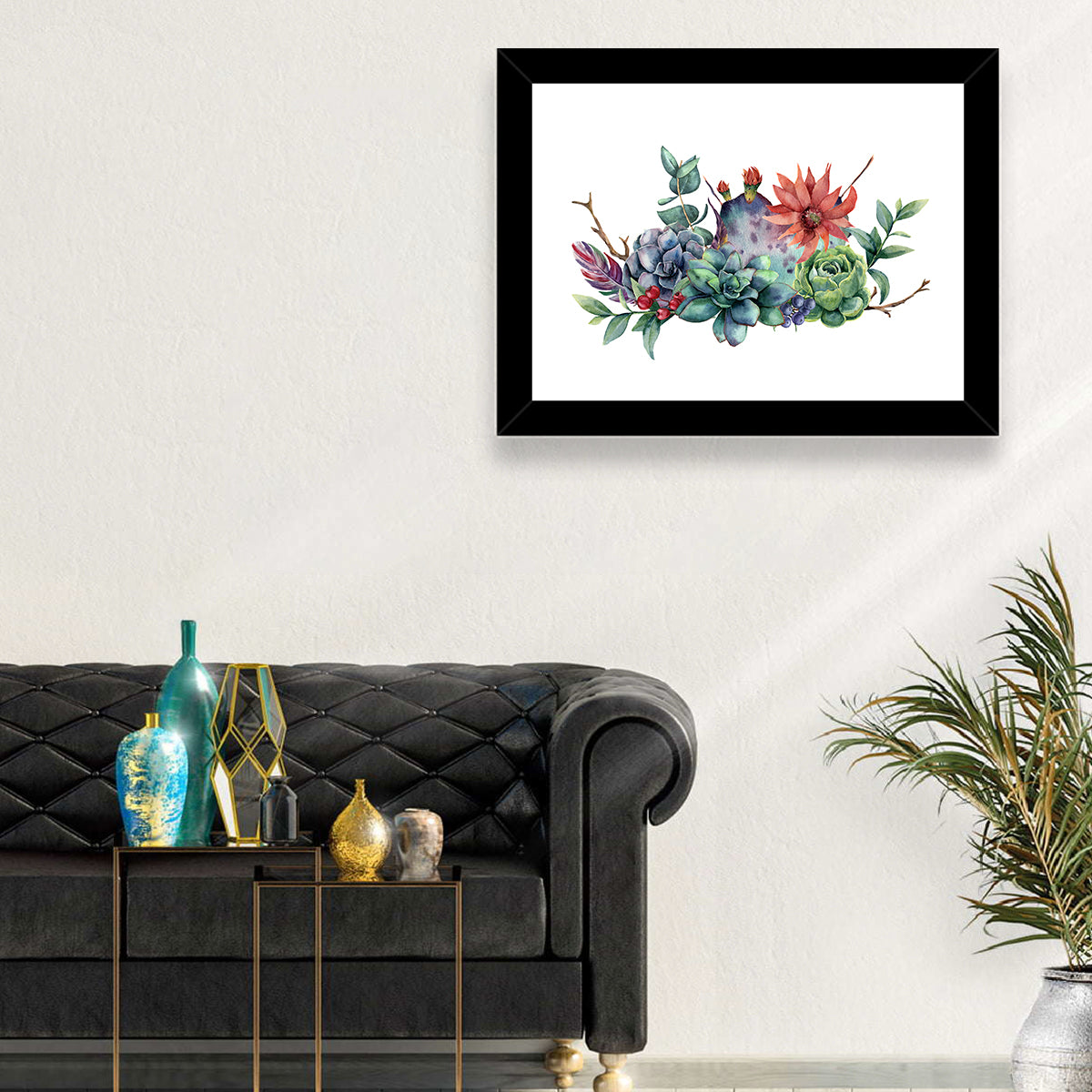 Succulent and Cactus Bouquet Wall Art in a room, landscape