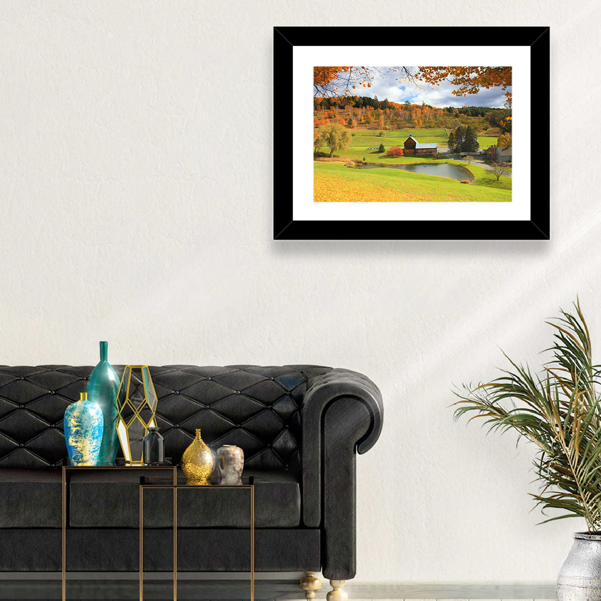 Vermont Barn by Pond Wall Art in a room, landscape