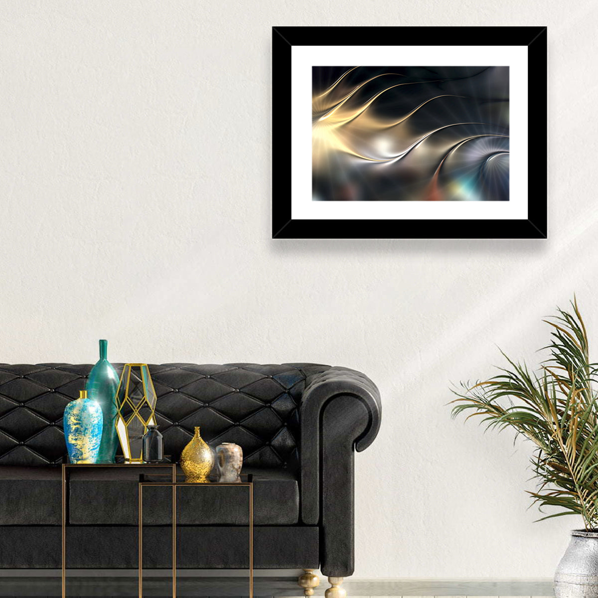 Luminous Metallic Wave Wall Art in a room, landscape