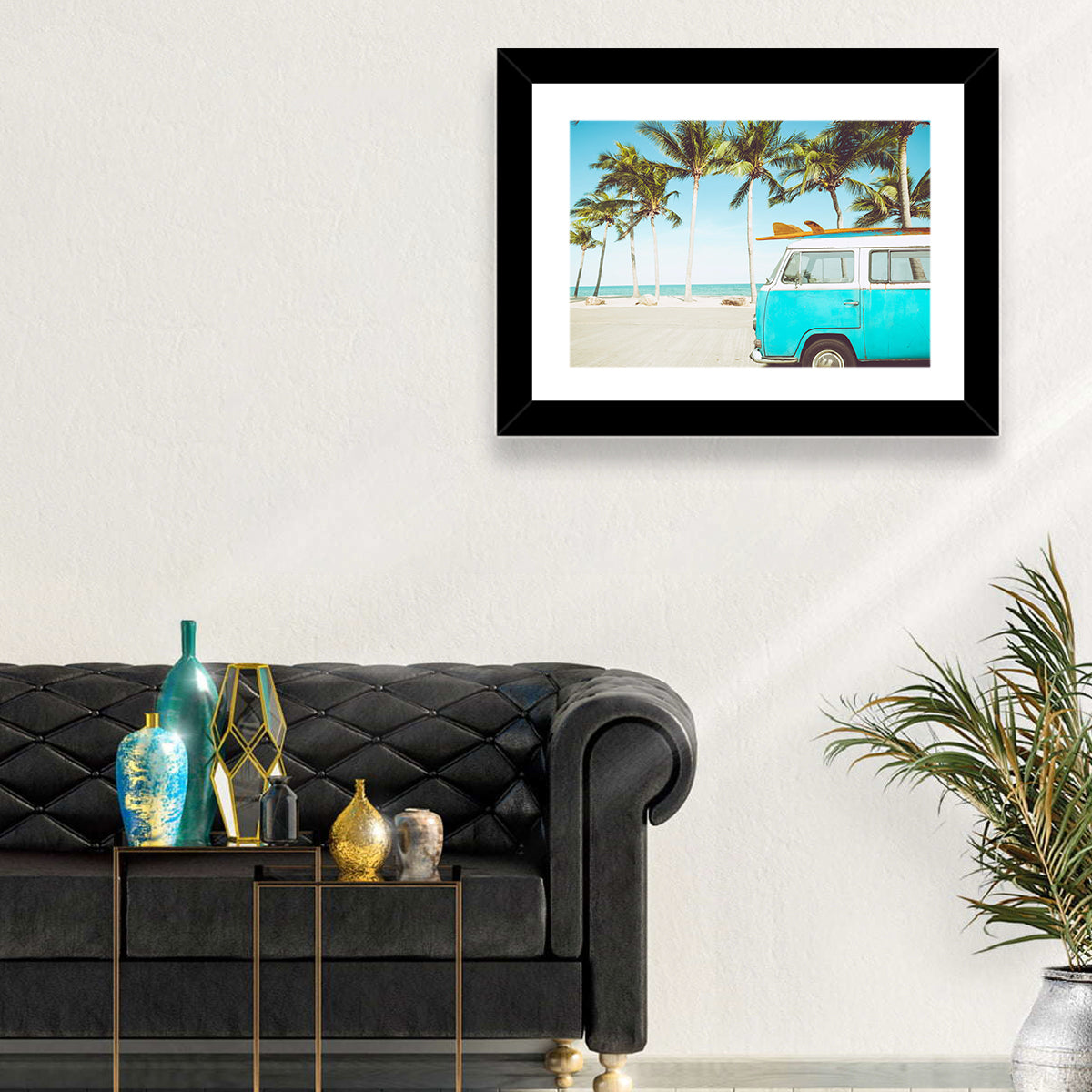 Vintage Vw Bus on Tropical Beach Wall Art