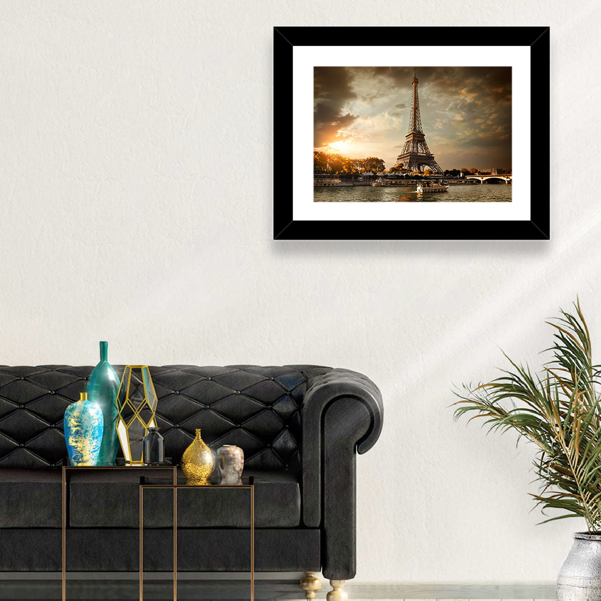Eiffel Tower at Sunset Wall Art in a room, landscape